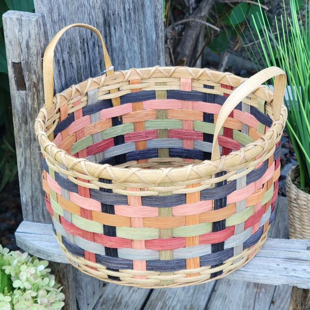 RAINBOW wood round WEAVED with handles basket